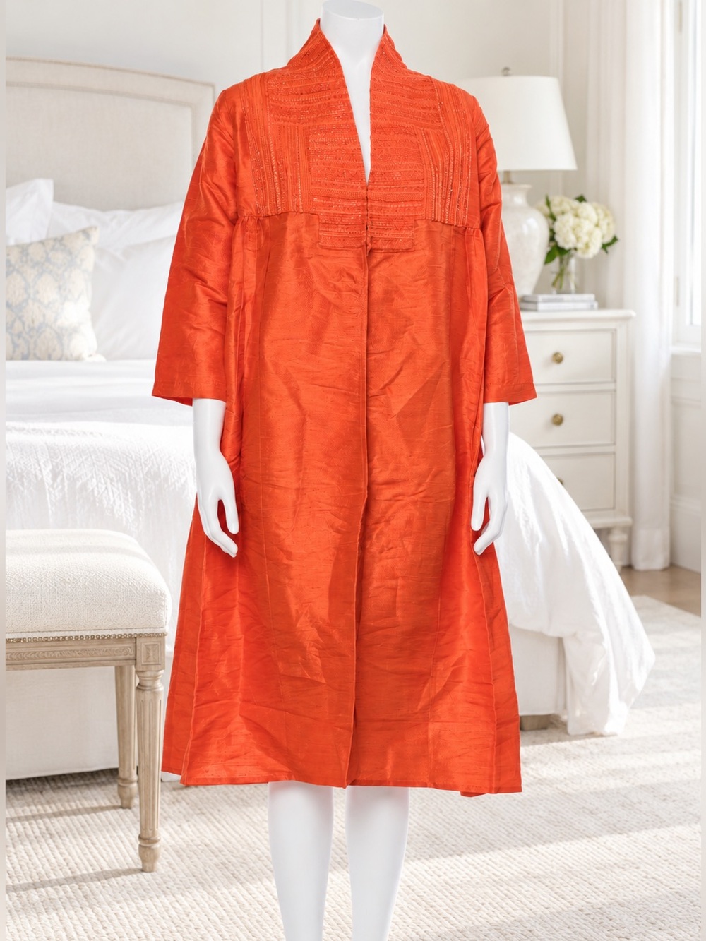 New NWT $448 JULIA AMORY Size Small Liza Jacket 100% Silk Dupioni Orange